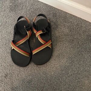 Chaco Black Sandals with Red and Yellow Accent Straps